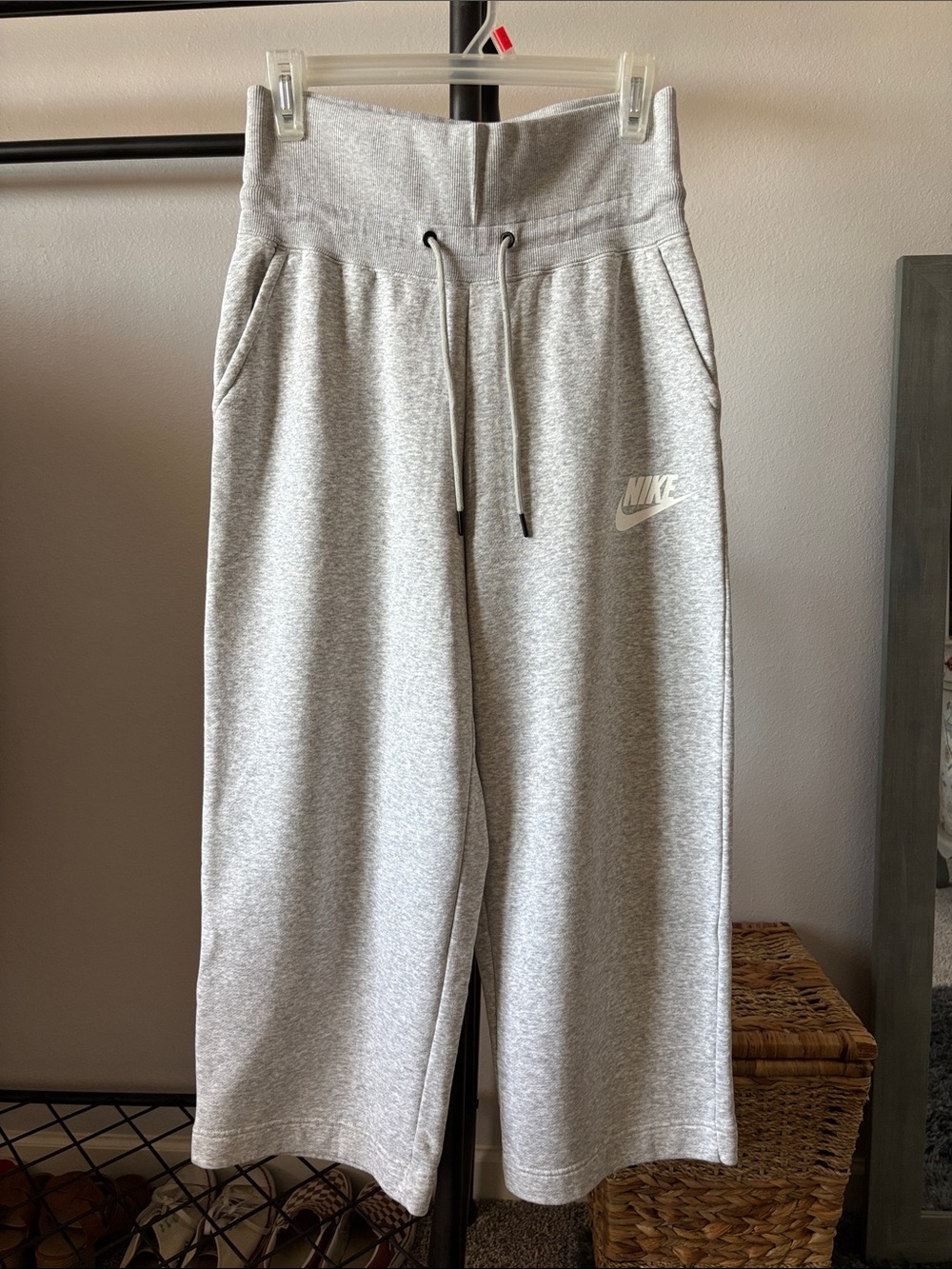Nike Women’s Gray Wide-Leg Fleece Sweatpants
